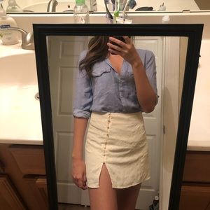 Light blue long sleeve button up shirt dress